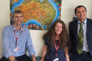 The Invasive Species Council's Andrew Cox and Carol Booth with Gregory Andrews, Australia's Threatened Species Commissioner in Canberra.