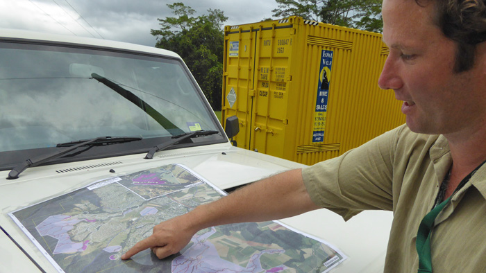 Chris Clerc from the Wet Tropics Management Authority at one of the sites where ongoing baiting has dramatically reduced yellow crazy ants. Photo: Jaana Dielenberg
