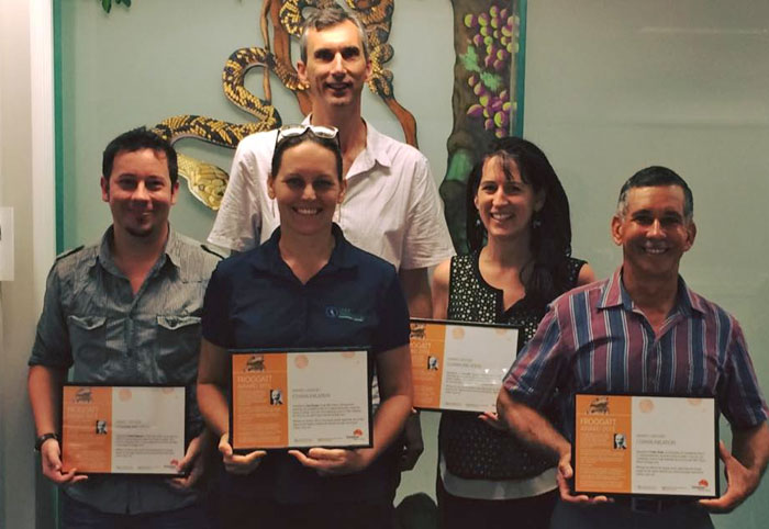 Our 2015 Froggatt Award in the communications category was presented to Daniel Bateman, Lucy Karger, Lori Lach and Frank Teodo for raising awareness about yellow crazy ant eradication from Wet Tropics World Heritage Area.