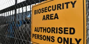 Biosecurty area, authorised persons only.
