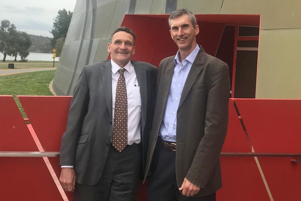 Our CEO Andrew Cox with Ian Thompson at a biodiversity roundtable in 2019.