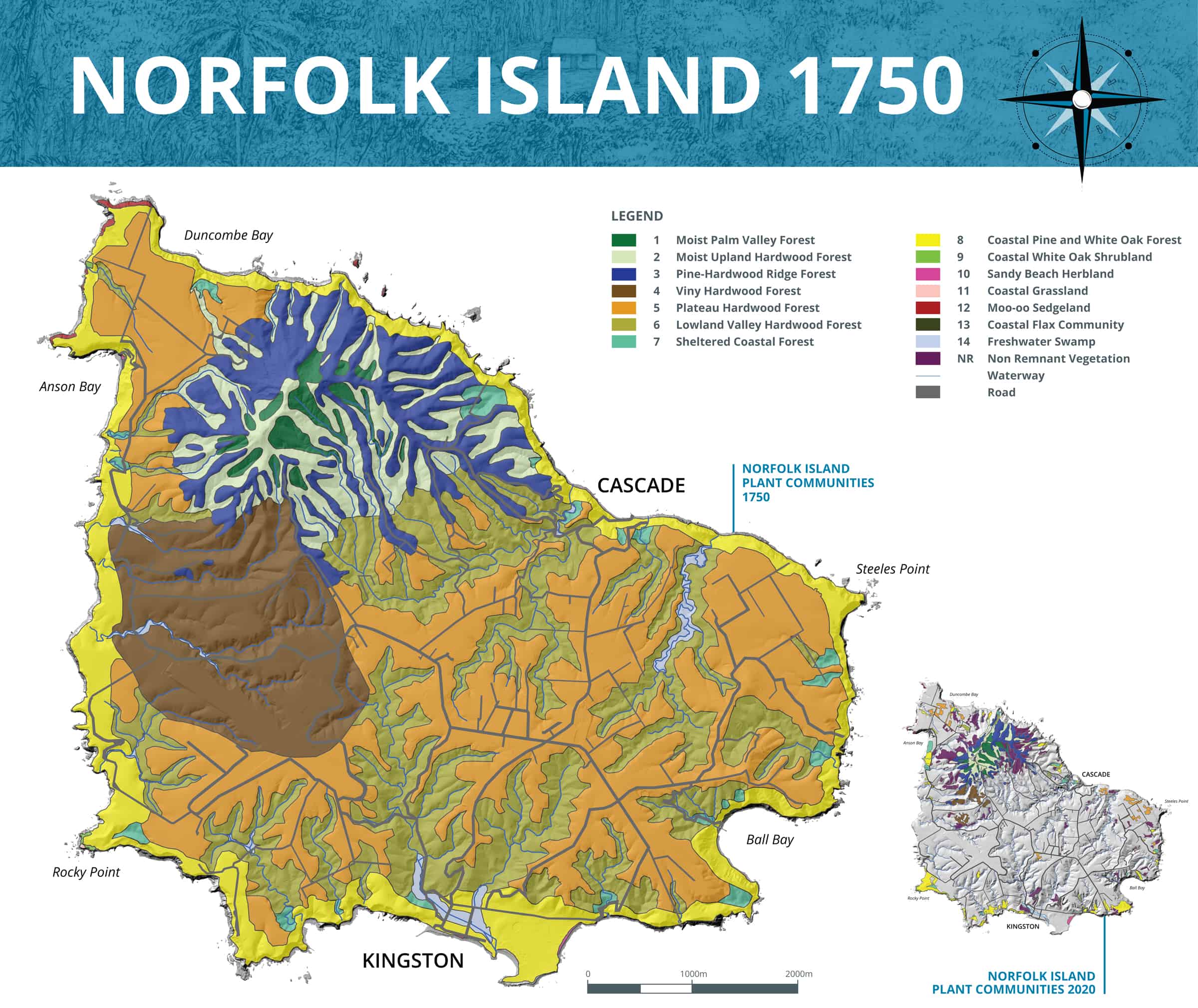 Norfolk Island vegetation map, 1750.